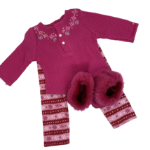 American Girl Fair Isle Thermal Pajamas Set &amp; Slipper Boots Retired - $23.74