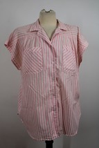 Vtg 80s Here&#39;s A Hug L/XL Pink White Striped Broken In Top Night Shirt Mend - £15.68 GBP