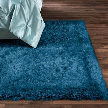 Northern Lights-Classic Shag Rug 5' x 7' Teal With Silver Strands Lurex Finish - £98.48 GBP