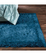 Northern Lights-Classic Shag Rug 5&#39; x 7&#39; Teal With Silver Strands Lurex ... - £97.10 GBP