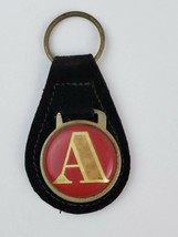 Vintage Letter Initial Team A leather keychain keyring metal back Black - $7.91