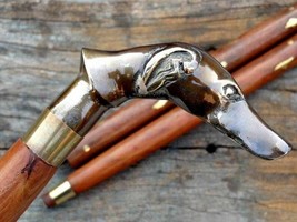 Vintage Victorian Wooden Walking Stick Brass Dog Head Handle Designer Cane - £51.12 GBP