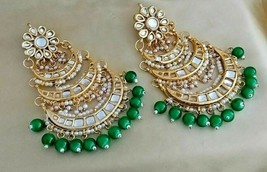 Bollywood Gold Finish Kundan Wedding Earrings Fashion Designer Enameled Jewelry - £14.39 GBP