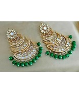 Bollywood Gold Finish Kundan Wedding Earrings Fashion Designer Enameled ... - £14.38 GBP
