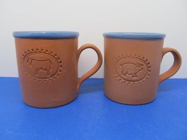 Terracotta And Blue Set Of 2 Made In Italy 4&quot;H X 3 3/4&quot;W Mugs - $19.00