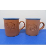 Terracotta And Blue Set Of 2 Made In Italy 4&quot;H X 3 3/4&quot;W Mugs - £15.01 GBP