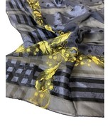 Vintage Anne Klein Scarf Black Chiffon Polka Dot Gold Ribbon Stripe Shee... - $37.88 CAD