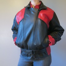 Black Widow Leather Motorcycle Jacket Vintage 90s Black &amp; Red Bomber Women&#39;s 8 - £63.56 GBP