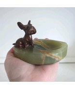 Antique Bronze Scottish Terrier Dog Ashtray Trinket DishGreen Onyx Base ... - $34.99