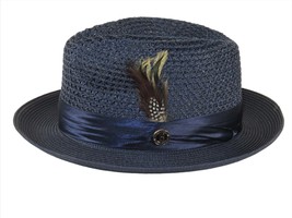 Men&#39;s Summer Spring Braid Straw style Hat by BRUNO CAPELO JULIAN JU907 Navy - $55.00