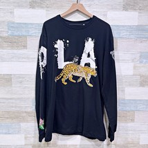 Play Cloths Graffiti Logo Leopard Long Sleeve Tee Black Cotton Blend Men... - $39.59
