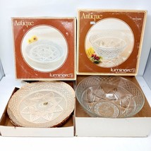 Vintage Luminarc Antique Clear Glass Lot - Salad Bowl &amp; 4 Dinner Plates w/ Boxes - £36.15 GBP