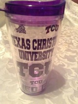 NCAA TCU horned frog tumbler 16 oz insulate thermos lid beverage white purple - £8.78 GBP