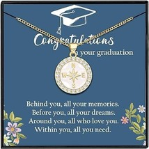 Graduation Compass Necklace 14K Gold Plated Class of 2024 Inspirational Gift 18&quot; - £15.82 GBP
