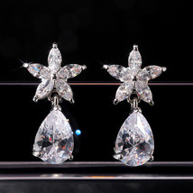 Pear-Shaped Water Drop Flower Earrings With Aaa Zircon Earrings - £7.89 GBP