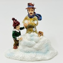 Vintage Xmas Holiday Figurine Village Father Making Snowballs with Son 2.75&quot; - £9.98 GBP