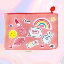 IPSY Cosmetics Bag &quot;Have Fun&quot; Smiley Rainbow Love Lips Peace Makeup NWOT 5”x7” - £11.93 GBP