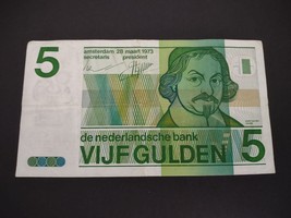 Beautiful vintage Dutch banknote 5 gulden Vondel 2, 1973 - Holland/The Netherlan - £7.19 GBP