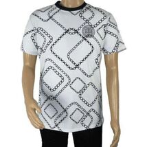 Mens PLATINI Sports Shirt With Rhine Stones Medallion Chain STT7794 White Black image 2