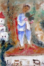 Albert Goldman signed Fiddler on the Roof 8X10" framed Oil Painting Israel - $599.25
