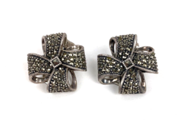 Judith Jack Earrings Marcasite Signed 925 Sterling Silver Clip-On Vintage - £31.85 GBP
