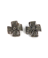 Judith Jack Earrings Marcasite Signed 925 Sterling Silver Clip-On Vintage - £31.46 GBP