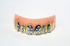 Scarecrow Hollywood Veneers Professional Dentures Gold Iced Out w/RHINESTONES - £7.13 GBP