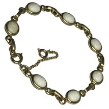 Vintage 60&#39;S Goldtone With White Glass Scarab Beatles Links 7 1/2&quot; Bracelet - £27.64 GBP