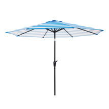 9 Ft Patio Blue Striped Umbrella Tilt Crank Backyard Shade Patio Cover - £103.29 GBP