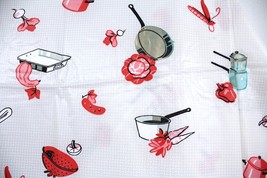 VTG 1950s Vinyl  Plastic Tablecloth Picnic  Cookout BBQ Theme Unused She... - $42.52