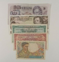 Européenne 5-Notes Currency Lot France &amp; Belgique Francs &amp; Autriche Schilling - £39.56 GBP