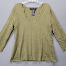 Cable Gauge Women Shirt Size S Green Preppy Sage Classic 3/4 Sleeve Scallop Neck - £10.04 GBP