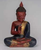 Antigüedad Khmer Estilo Camboya Madera Sentada Estatua De Buda Teaching Mudra - £408.38 GBP