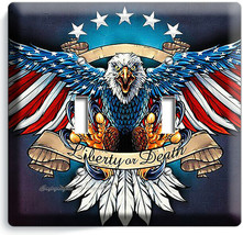 BALD EAGLE AMERICAN FLAG WINGS 2 GANG LIGHT SWITCH COVER WALL PLATES ROO... - £10.98 GBP