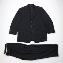 Vintage Louis Feraud Mens 46R Striped Wool 2 Piece Suit Black Jacket Pants 38x30 - £116.12 GBP