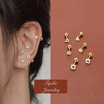 Womens Gold Tiny Star Heart Cross Crown Screw Back Stud Earrings Surgical Steel - £7.98 GBP