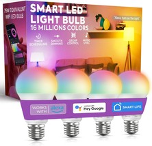 Smart Light Bulbs, Color Changing Light Bulb, A19 Dimmable 75W, 4 Pack - $30.99