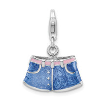 Amore La Vita Silver  Polished 3-D Enameled Blue Jean Shorts Charm with Fancy Lo - $34.24