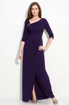 Adrianna Papell Jersey Gown with Jeweled Brooch Gown Sz 8 Plum - $101.38