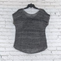 A.N.A Womens Top Medium Gray Marled Short Sleeve Open Knit Scoop Back  - $15.95