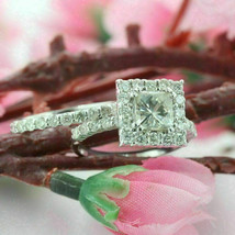 Princess Cut 2.80Ct Moissanite 14k White Gold Finish Halo Bridal Ring Set Size 7 - £139.39 GBP