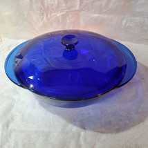 Anchor Hocking Dark Cobalt Blue Vintage Glass 2 Qt 9&quot; Covered Casserole Bowl - £35.89 GBP