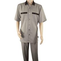 Men 2pc Walking Leisure Suit Short Sleeves DREAMS 263-12 Brown Tan Salt Pepper image 5