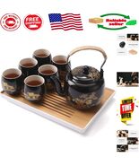 Beautiful Japanese Countryside Tea Set - Black Porcelain with Traditiona... - $1,769.57 MXN