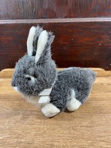 Easter Creations Grey White Realistic Bunny Rabbit Plush Pink Bow - £11.56 GBP