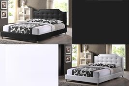 Queen Platform Bed Black Or White Faux Leather Scalloped Crystal Tufted New - $329.95+