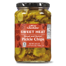 Great gherkins sweet heat or smoky bbq sliced bread   butter pickle chips thumb200