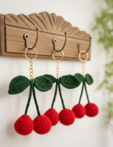 Handmade Crochet Red Cherry Keychain / Cute Amigurumi Fruit Charm - $20.00