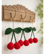 Handmade Crochet Red Cherry Keychain / Cute Amigurumi Fruit Charm - $20.00