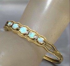 6Ct Oval Opal &amp; Simulated Diamond Tennis Bracelet 14k gold-plated silver 7.25&quot; - £126.30 GBP